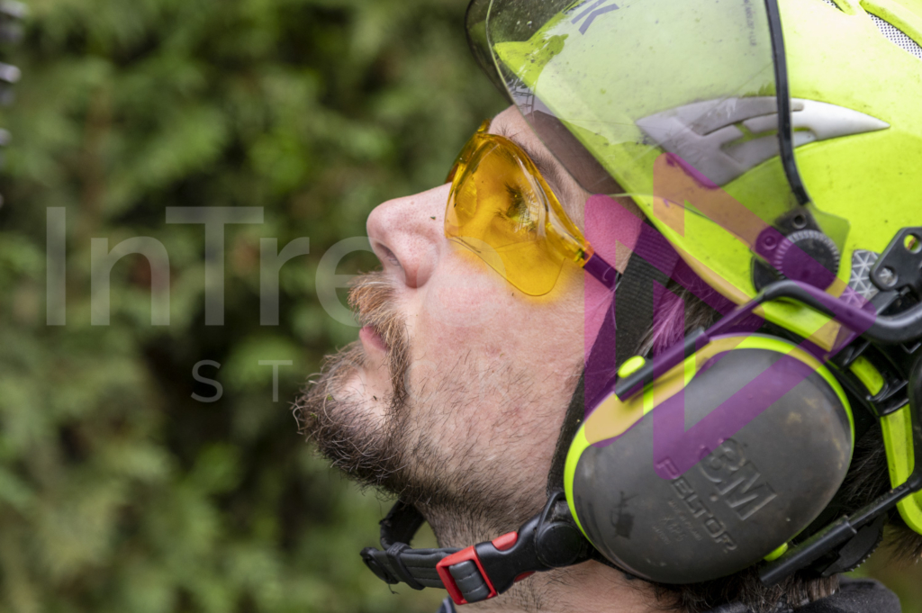 Close up man face wearing PPE Arborist Stock Photo 001217768 InTree Stock arborist photo